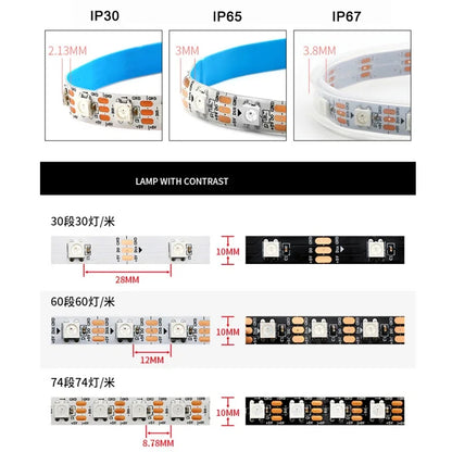 DC5V WS2812B WS2812 Smart 5050 RGB LED Strip Individuaily Addressable Light Tape 30/60/96/144Pixels/m Black/White PCB IP30/65/67