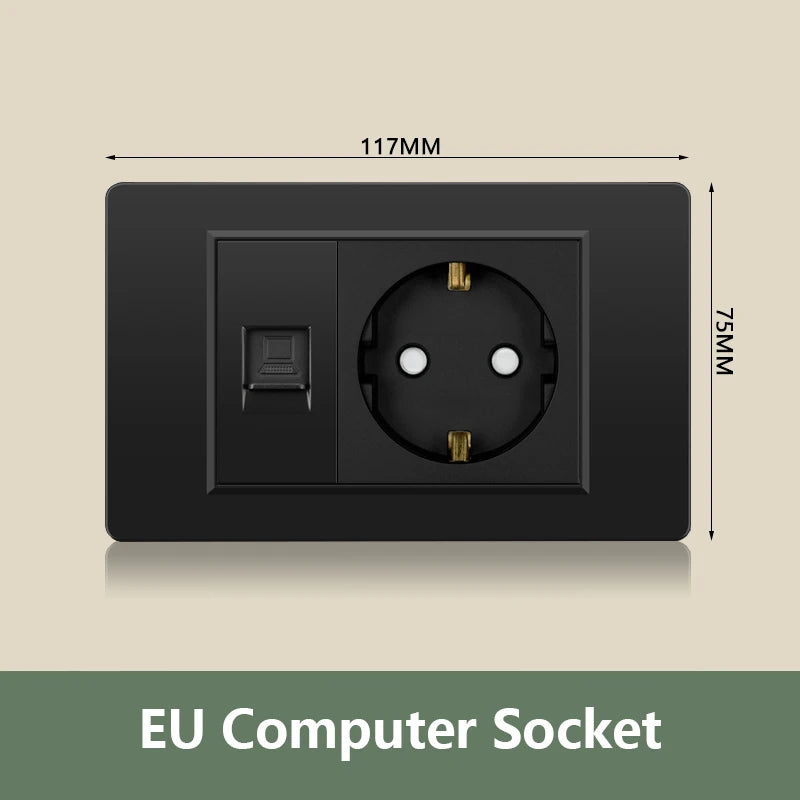 EU Korea Standard Electrical Outlet 220V Wall Light Power Switch,with USB Type-C 20W Smart Fast Charging Socket PC Panel TV TEL