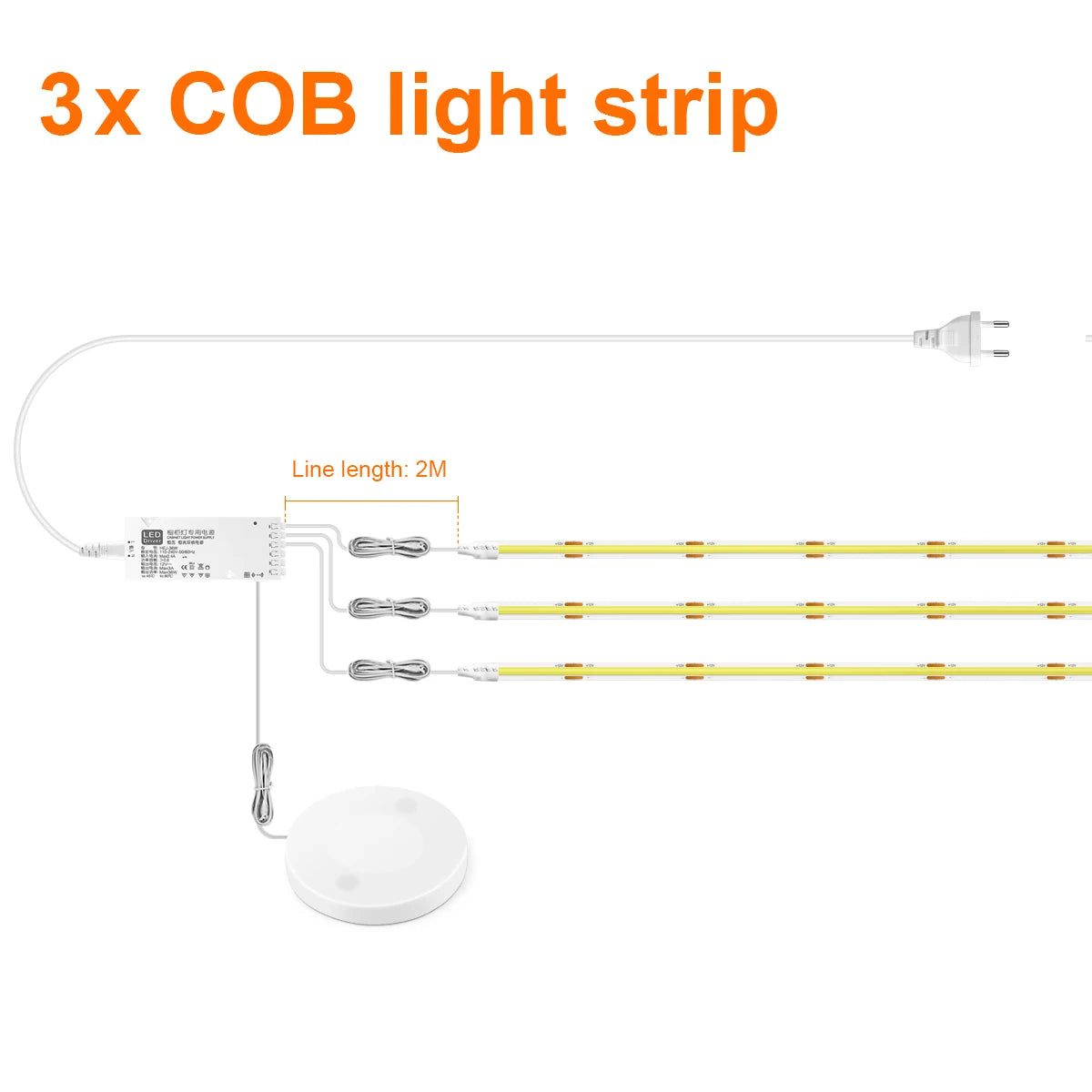 Under Cabinet Collection Display COB LED Strip Light Bookcase Wardrobe Closet Lamp Tape Penetrable Wood Dimmable Touch Sensor