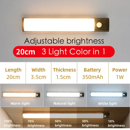 20-80cm LED Motion Sensor Light Night Wireless Lamp USB Rechargeable Wall Under Cabinet Bedroom For Kitchen Wardrobe Battery