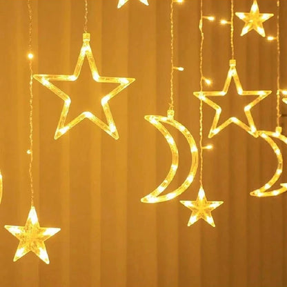 Led Star Moon Curtain Light 3.5M Battery Box With Flashing Window String Lights For Party Holiday Christmas Decoration