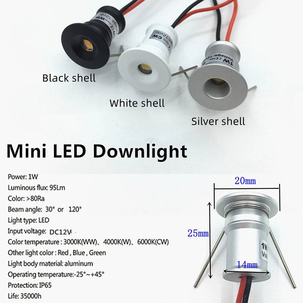 Mini Spot LED 12V Downlights Dimmable 1W Ceiling Lamp Set Remote Controller 15mm Recessed Black Silver White Cabinet Spot Lights