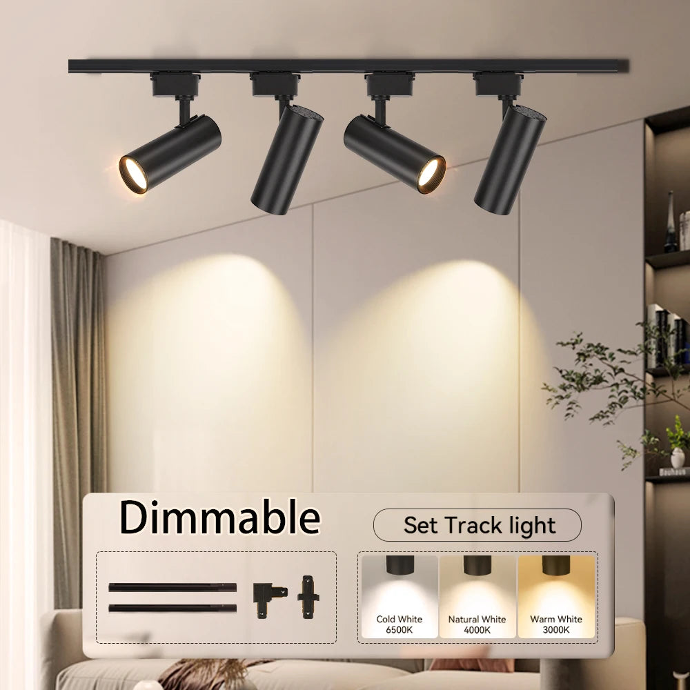 Dimmable Spot Led Track Light Hanging Ceiling Light 220V Led Spotlights for Living Room Adjustable Brightness Track Rail Lights