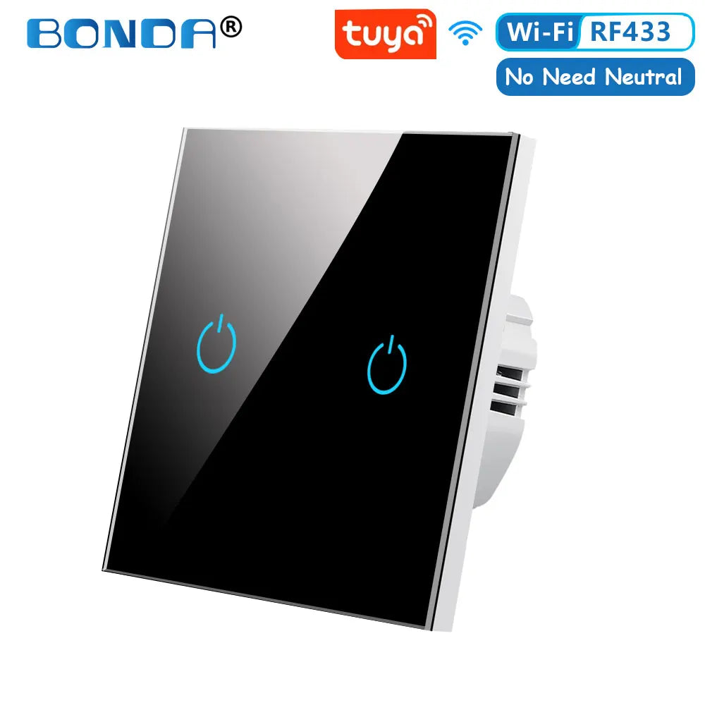 BONDA Smart Switch Alexa RF433 No Neutral Tuya Control Works With Google 1/2/3 Gang Smart Life Home Light WiFi Touch Switches