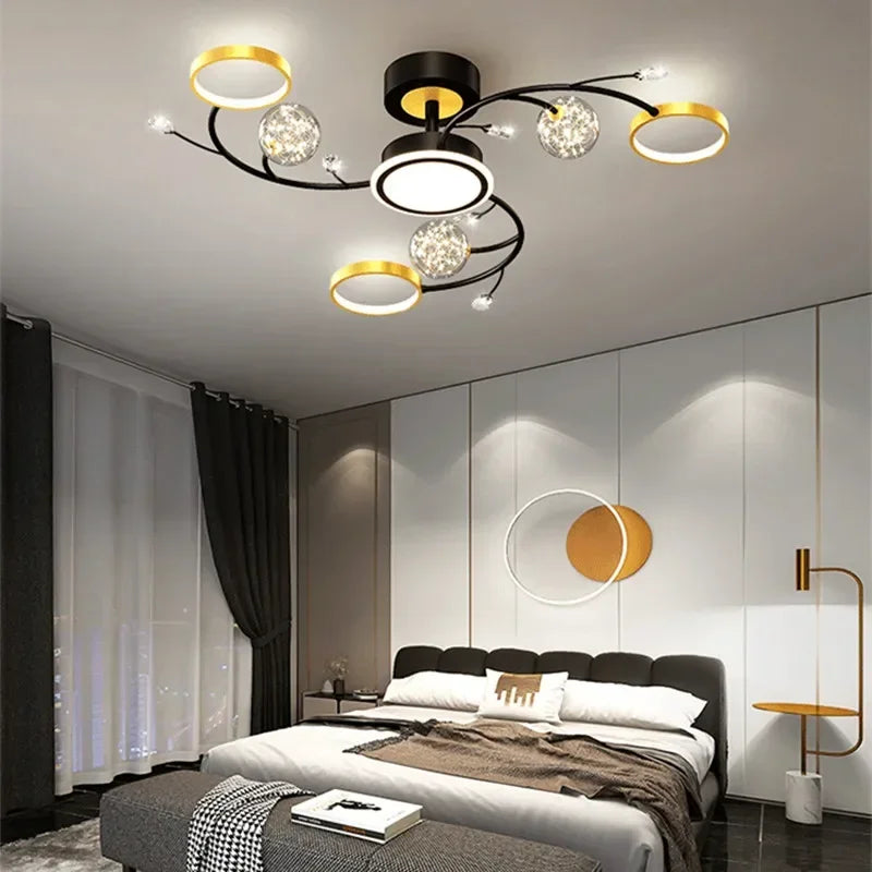 2024 Black Ceiling Chandeliers Modern Living Room Hall Ceiling Light Fixture Romantic Starry Gold Creative Ceiling Lamp Bedroom