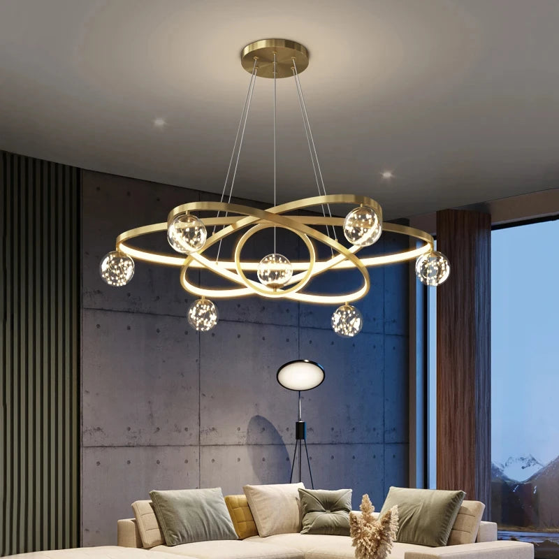 Modern Minimalist Led Ceiling Chandelier Hanging Wire Fixture for Living Room Bedroom Lamp Home Decor Indoor Lighting Black Gold