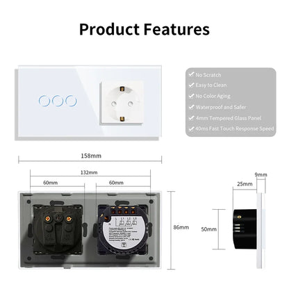 Bingoelec Wifi Smart Switch and Smart Socket Power Monitor with White Crystal Glass Panel Need or NO Neutral Home Improvement