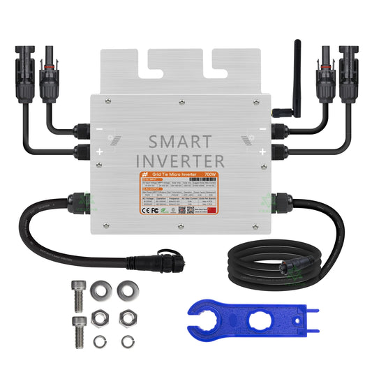 MPPT 800W Grid Tie Solar Inverter 18-50VDC Pure Sine Wave Smart Microinverter For 2*200W~350W PV Solar Panel Optional WiFi IP65