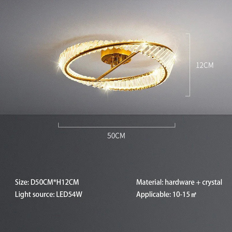 Modern LED Ceiling Light Crystal Rings Lamp Dimmable Gold Lustre for Living Dining Room Bedroom Indoor Home Decoration Fixtures