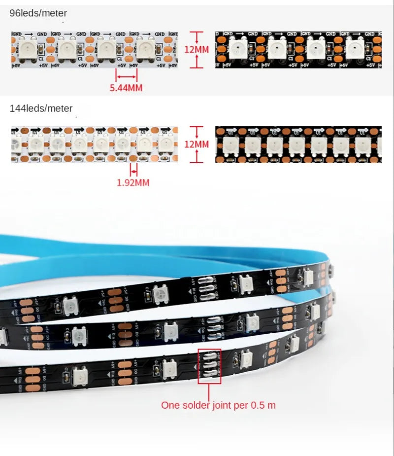 DC5V WS2812B WS2812 Smart 5050 RGB LED Strip Individuaily Addressable Light Tape 30/60/96/144Pixels/m Black/White PCB IP30/65/67